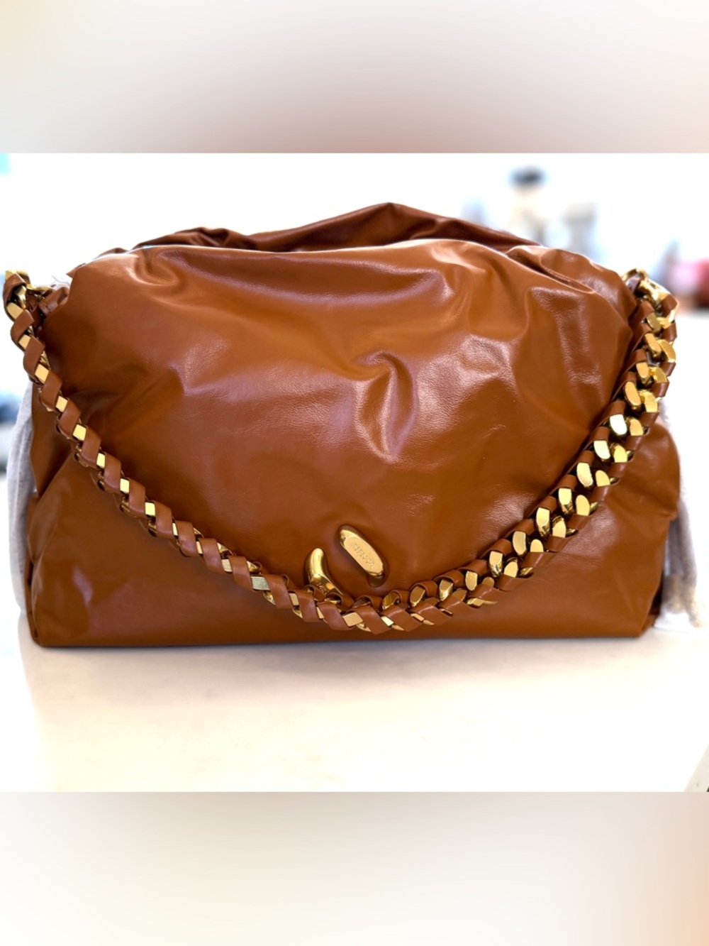 NWT! Rebecca Minkoff Braided Handle Shoulder Bag in “Lounge” (cognac) - Picture 2 of 7